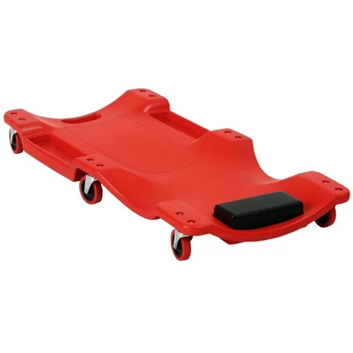 CARRELLO DA MECCANICO CON POGGIATESTA IMBOTTITO E 2 VASSOI LATERALI IN PLASTICA ROSSA, 100X48X12 CM - MAURY'S