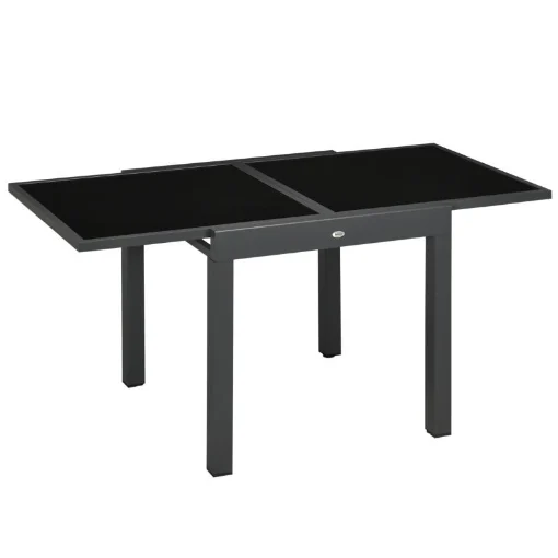 TAVOLO DA PRANZO ALLUNGABILE DA GIARDINO CON PIANO IN VETRO E ALLUMINIO 80-160X80X75 CM NERO