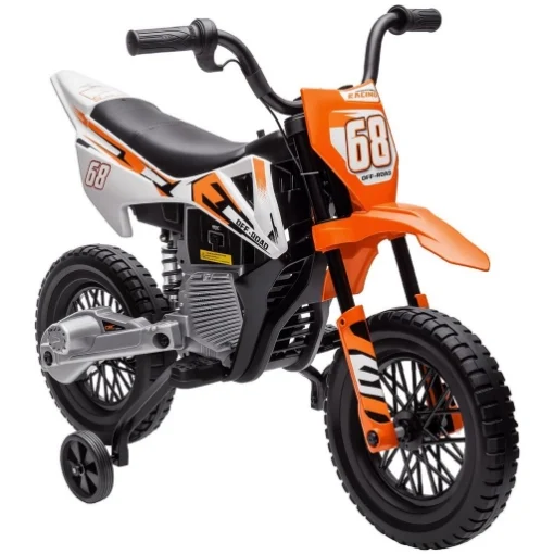 MOTO ELETTRICA PER BAMBINI CON ROTELLE RIMOVIBILI, SOSPENSIONI, SUONI E INDICATORE DI CARICA, ARANCIONE - MAURY'S