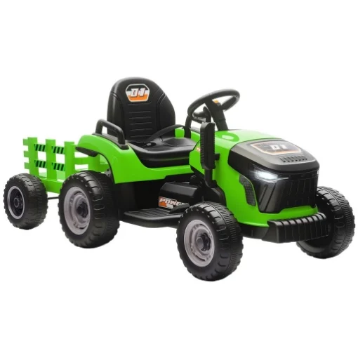 TRATTORE ELETTRICO PER BAMBINI CON RIMORCHIO STACCABILE E TELECOMANDO, IN PLASTICA E METALLO, 139X58X55 CM, VERDE - MAURY'S