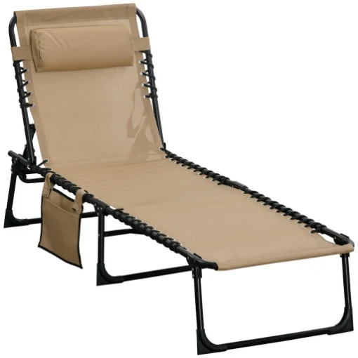 SDRAIO DA GIARDINO PIEGHEVOLE CON SCHIENALE RECLINABILE SU 5 POSIZIONI E CUSCINO, 185X58X30CM, BEIGE - MAURY'S