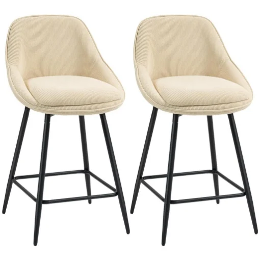 SET 2 SGABELLI BAR GIREVOLI CON SCHIENALE E BRACCIOLI, RIVESTIMENTO IN VELLUTO A COSTE E POGGIAPIEDI, BEIGE - MAURY'S