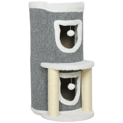 ALBERO TIRAGRAFFI PER GATTI ALTO 76 CM CON CASETTE, LETTINO, PALLINE E PALI IN SISAL, GRIGIO - MAURY'S