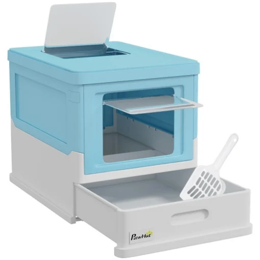 LETTIERA PER GATTI CHIUSA CON PALETTA, VASSOIO ESTRAIBILE E 2 PORTE, 47.5X35.5X36.7CM, AZZURRO - MAURY'S