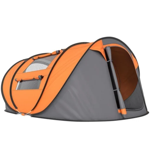 TENDA DA CAMPEGGIO POP UP 2 POSTI CON 2 PORTE, 4 FINESTRE E TELO IMPERMEABILE, 263.5X220X123 CM, ARANCIONE - MAURY'S