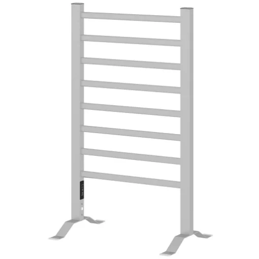 SCALDASALVIETTE ELETTRICO DA TERRA O PARETE 150W CON 8 BARRE E TIMER 2-4 ORE, 53X35X90 CM, ARGENTO