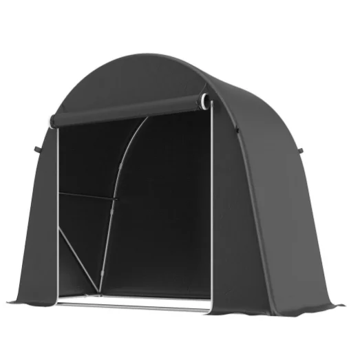 TENDA GARAGE PER BICICLETTE E ATTREZZI CON INGRESSO A CERNIERA, IN PE E METALLO, 245X120X200 CM, GRIGIO SCURO - MAURY'S