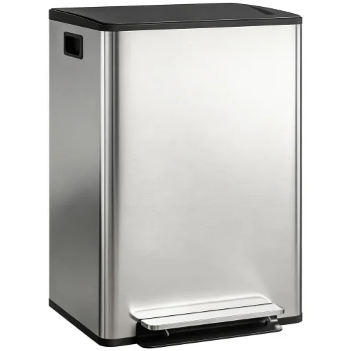 PATTUMIERA A PEDALE CON 2 SCOMPARTI DA 30L, COPERCHIO AMMORTIZZATO E SECCHI RIMOVIBILI, ACCIAIO INOX, ARGENTO - MAURY'S