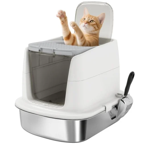 LETTIERA PER GATTI CHIUSA A 2 INGRESSI CON DEODORANTE E PALETTA, 52.4X41.3X39.8 CM, BIANCO - MAURY'S