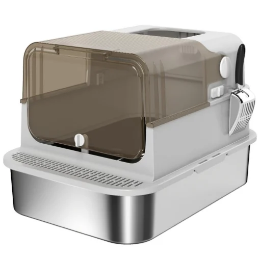 LETTIERA PER GATTI CHIUSA XXL IN ACCIAIO INOX, COPERCHIO APRIBILE A 90¦ E DOPPIE PORTE, 70X50X46.5 CM, GRIGIO - MAURY'S