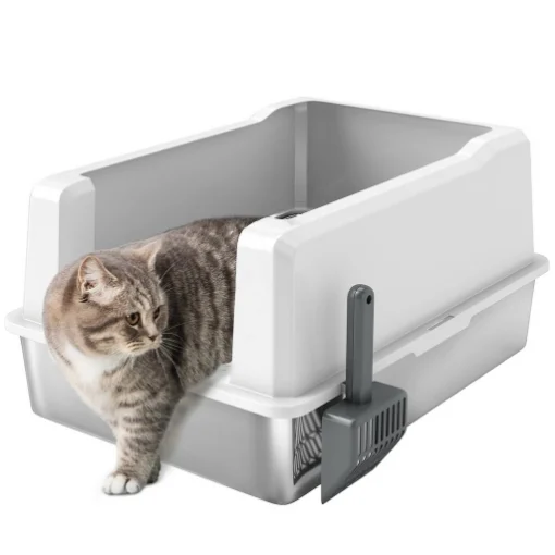 LETTIERA PER GATTI IMPERMEABILE CON PARETI RIALZATE, VASSOIO E PALETTA, IN ABS, 71X50.8X35.5 CM, BIANCO - MAURY'S