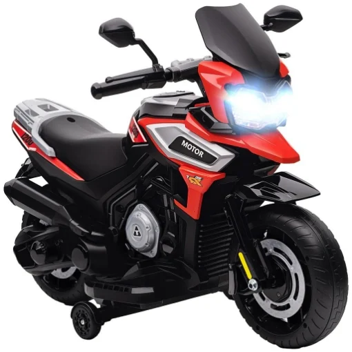MOTO ELETTRICA PER BAMBINI CON ROTELLE, SPECCHIETTI E POGGIAPIEDI, IN PP E METALLO, 85.5X44.5X56 CM, ROSSO - MAURY'S