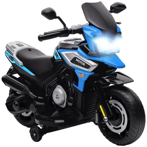 MOTO ELETTRICA PER BAMBINI CON ROTELLE, SPECCHIETTI E POGGIAPIEDI, IN PP E METALLO, 85.5X44.5X56 CM, BLU - MAURY'S