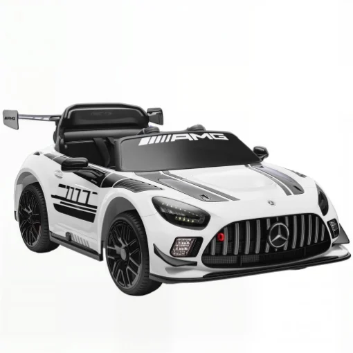 AUTO ELETTRICA BAMBINI 3-8 ANNI MERCEDES-AMG 12V CON TELECOMANDO, LUCI LED, ROTELLE DI TRASPORTO, BIANCO