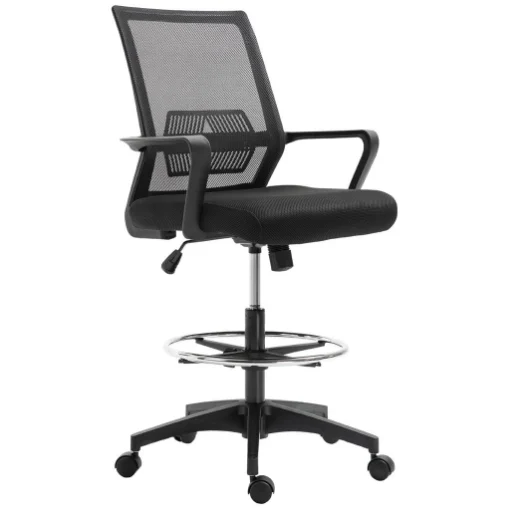 SEDIA DA UFFICIO REGOLABILE IN TESSUTO A RETE CON BRACCIOLI E ANELLO POGGIAPIEDI, 64X59X104-124 CM, NERO