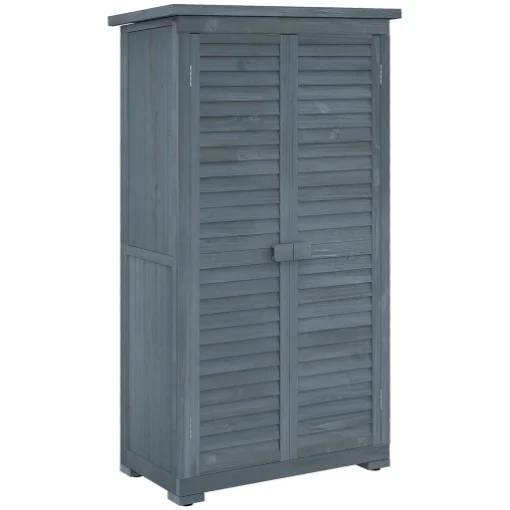 ARMADIO DA ESTERNO IN LEGNO CON 2 PORTE A PERSIANA E RIPIANI INTERNI, 87X46.5X160 CM, GRIGIO - MAURY'S