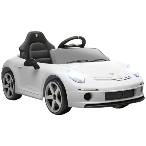MACCHINA PER BAMBINI 3-5 ANNI CON LICENZA UFFICIALE RUF GT, TELECOMANDO, CINTURA DI SICUREZZA E MUSICA, BIANCO