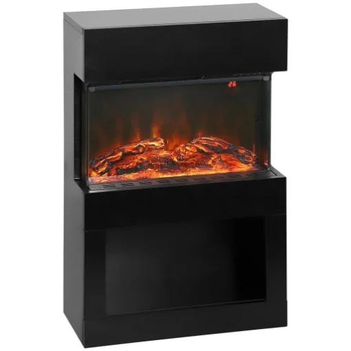 CAMINO ELETTRICO CON EFFETTO FIAMMA 3D COLORATA, 1000W/2000W CON TEMPERATURA REGOLABILE E TELECOMANDO, NERO - MAURY'S