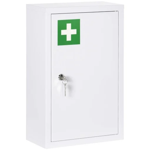 ARMADIETTO MEDICINALI A 3 RIPIANI CON SERRATURA E 2 CHIAVI, IN ACCIAIO, 30X14X46 CM, BIANCO - MAURY'S