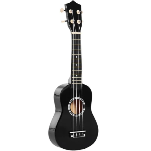 UKULELE PER PRINCIPIANTI DA 21 POLLICI IN LEGNO CON CORDE IN NYLON, PLETTRO E CORDA DI RICAMBIO, NERO - MAURY'S
