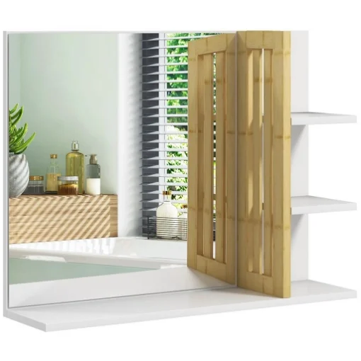 SPECCHIERA BAGNO MODERNA DA PARETE A 4 RIPIANI IN LEGNO, 45X15X58.5CM, BIANCO - MAURY'S
