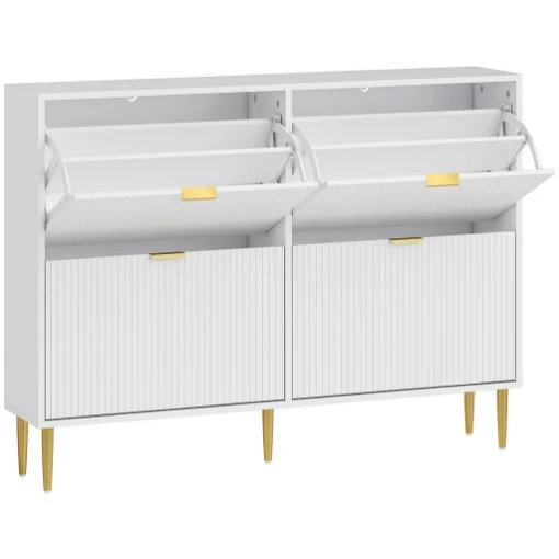 SCARPIERA SLIM PER 20 PAIA DI SCARPE CON 4 CASSETTI A RIBALTA E RIPIANI REGOLABILI, 105X24X91.5 CM, BIANCO - MAURY'S