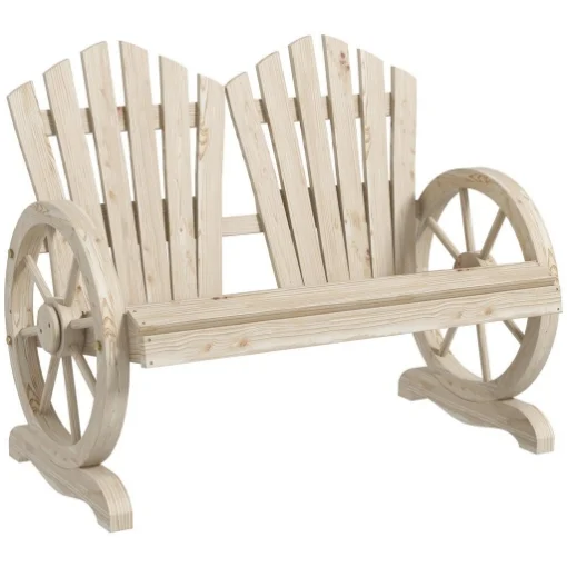 PANCHINA DA GIARDINO IN LEGNO STILE COUNTRY CON BRACCIOLI A RUOTA, 108X66X95CM, LEGNO NATURALE - MAURY'S