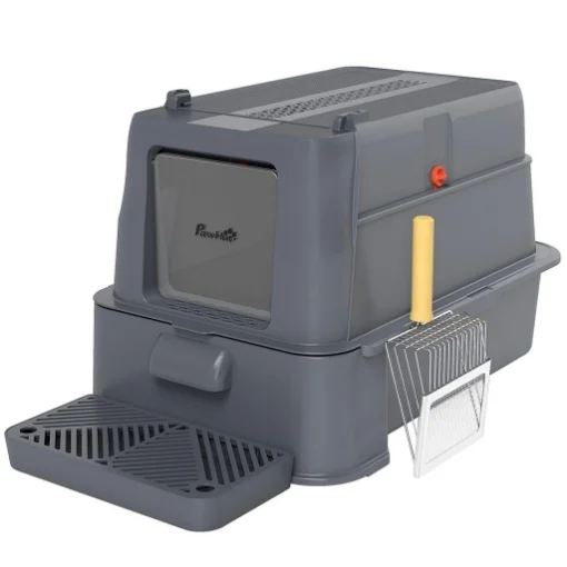 LETTIERA PER GATTI CHIUSA DA 80L CON VASSOIO ESTRAIBILE, IN ABS E ACCIAIO INOX, 63X43X43 CM, GRIGIO SCURO - MAURY'S