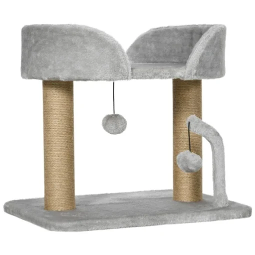 ALBERO PER GATTI CON TIRAGRAFFI IN JUTA, LETTINO E PALLINE, 48X38X42 CM, GRIGIO - MAURY'S