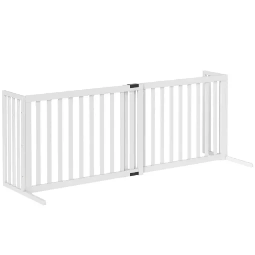 CANCELLINO PER CANI TAGLIA MEDIA E PICCOLA ESTENSIBILE AUTOPORTANTE IN LEGNO, 102-183X57X70 CM, BIANCO