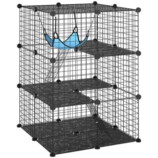 GABBIA PER GATTI RECINTO PERSONALIZZABILE 3 LIVELLI, 105CM, NERO - MAURY'S
