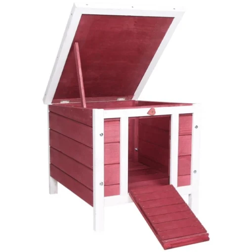 CONIGLIERA IN LEGNO CON TETTO APRIBILE IN ASFALTO, RAMPA ANTISCIVOLO, 51X42X43 CM, ROSSO - MAURY'S