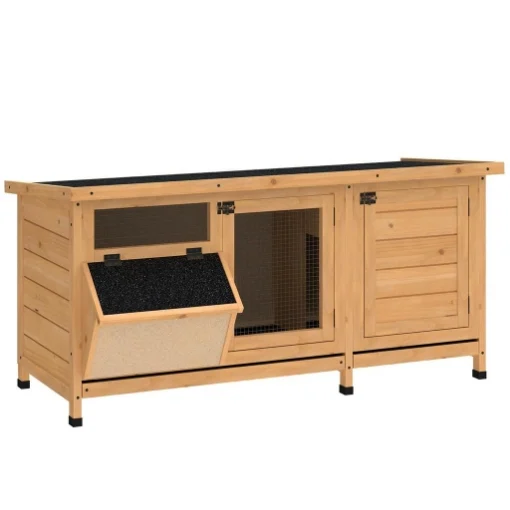 CONIGLIERA IN LEGNO DA ESTERNO CON TETTO IN ASFALTO, CASETTA, VASSOI E MANGIATOIA, 112X50X54 CM, GIALLO - MAURY'S