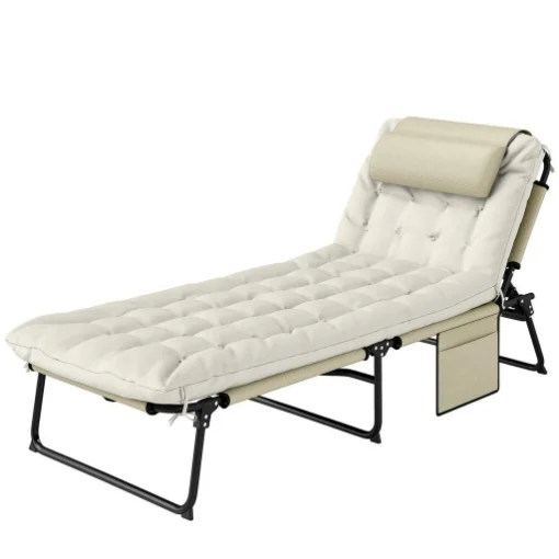 LETTINO DA GIARDINO PIEGHEVOLE E RECLINABILE CON TASCA LATERALE, 68X189X30 CM, BEIGE - MAURY'S