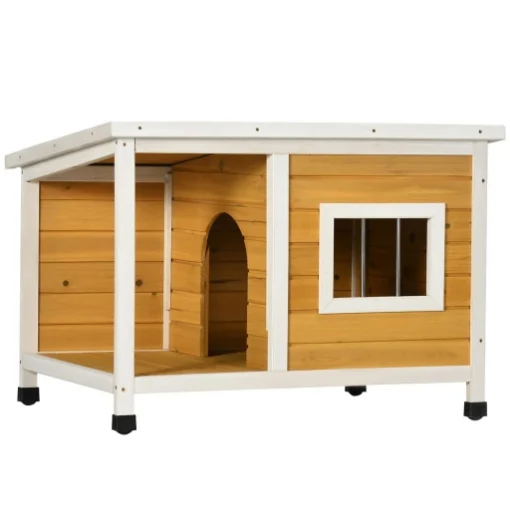 CUCCIA PER CANI DA ESTERNO IN LEGNO DI ABETE CON VERANDA COPERTA E TETTO INCLINABILE, 85.5X62X60 CM, MULTICOLORE - MAURY'S