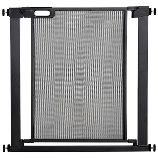 CANCELLINO PER CANI ESTENSIBILE A PRESSIONE CON CHIUSURA AUTOMATICA, ACCIAIO E ABS, 75-82X76 CM, NERO