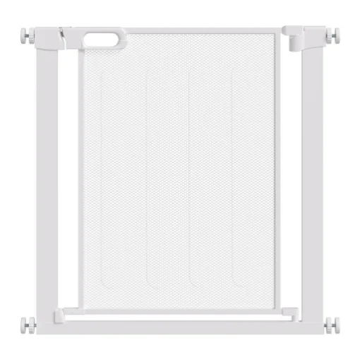CANCELLINO PER CANI REGOLABILE CON CHIUSURA AUTOMATICA, ACCIAIO E ABS, 75-82X76 CM, BIANCO