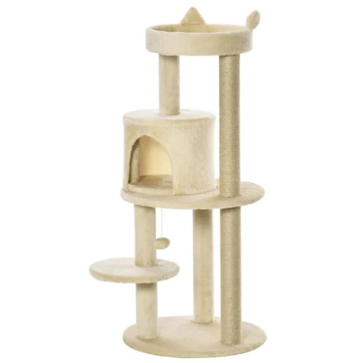 ALBERO TIRAGRAFFI PER GATTI ADULTI CON CUCCIA SPAZIOSA E PIATTAFORMA, 104 CM, BIANCO CREMA - MAURY'S