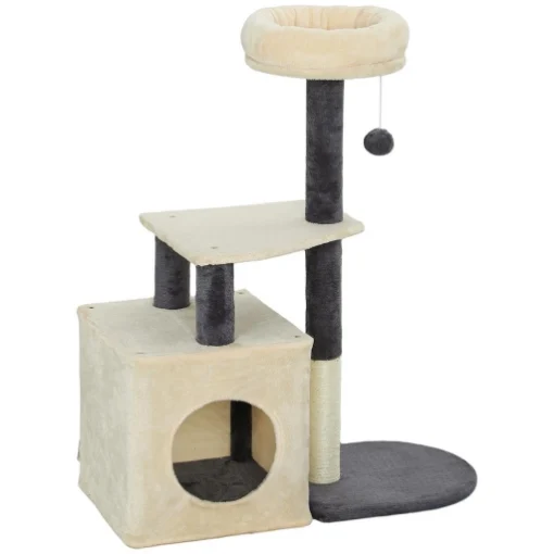 ALBERO TIRAGRAFFI PER GATTI ALTO 92 CM CON CASETTA, LETTINO, PALI IN SISAL E PALLINA, BIANCO CREMA - MAURY'S