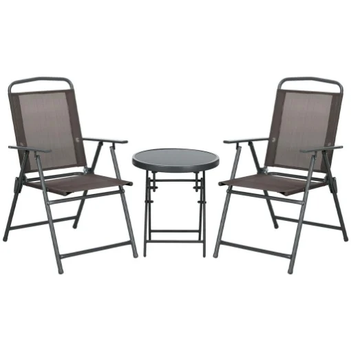 SET DA GIARDINO 3 PEZZI CON 2 SEDIE 53.5X64X93 CM E TAVOLINO DA CAFFÞ Ï45X50 CM, IN METALLO, MARRONE - MAURY'S
