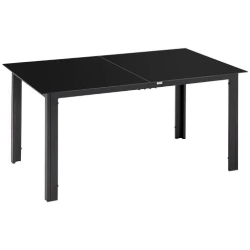 TAVOLO DA GIARDINO RETTANGOLARE PER 6 PERSONE CON PIANO IN VETRO E ALLUMINIO, 150X90 CM, NERO - MAURY'S