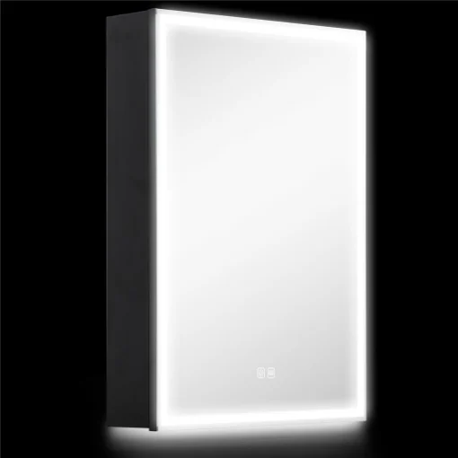ARMADIETTO BAGNO CON SPECCHIERA, LUCI LED REGOLABILI E FUNZIONE ANTI-APPANNAMENTO, NERO