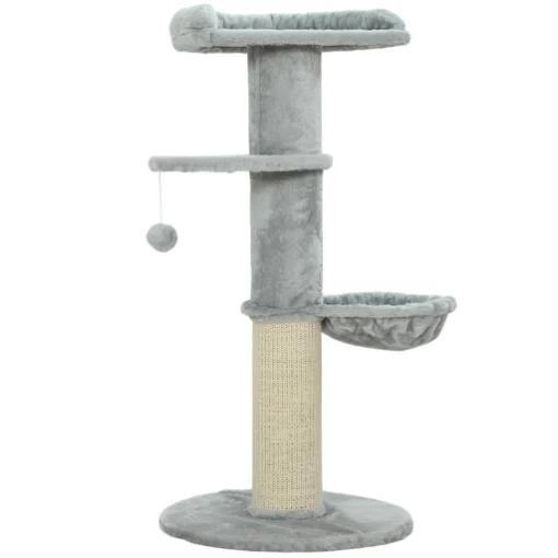 ALBERO TIRAGRAFFI PER GATTI ALTO 103.5 CM CON LETTINO E AMACA, RIVESTIMENTO IN PELUCHE, GRIGIO CHIARO - MAURY'S