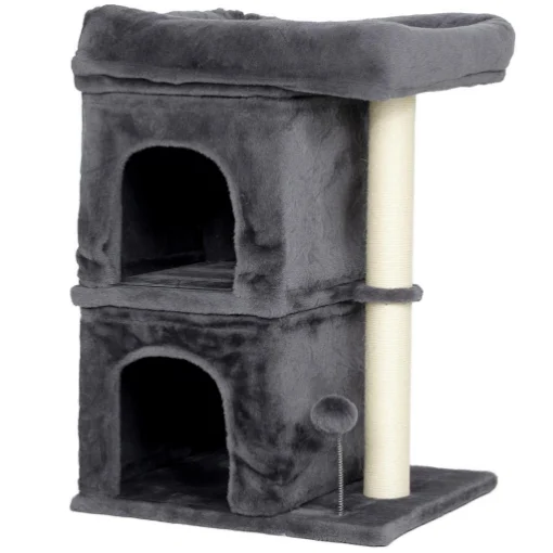 TORRE PER GATTI FINO A 7 KG CON 2 CASETTE E LETTINO, PALO IN SISAL E RIVESTIMENTO PELUCHE, GRIGIO SCURO - MAURY'S