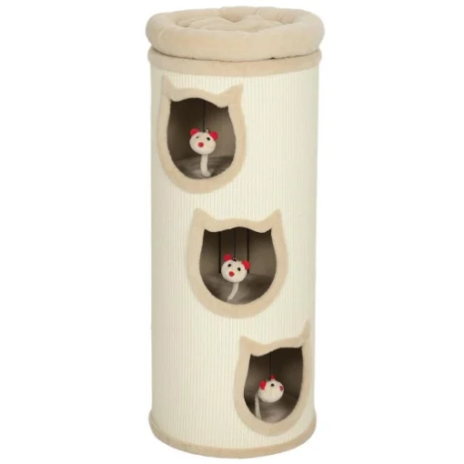 TORRE TIRAGRAFFI PER GATTI ALTA 96 CM CON 3 CASETTE E LETTINO SUPERIORE RIMOVIBILE E LAVABILE, CREMA - MAURY'S
