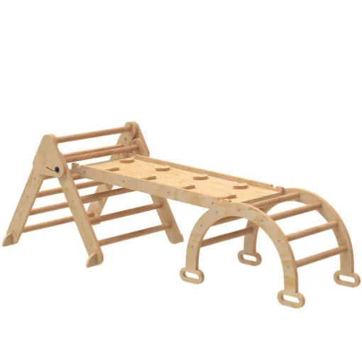 GIOCO PER BAMBINI 5 IN 1 CON TRIANGOLO, PARETE LISCIA E ARCO, IN LEGNO DI PIOPPO E PINO, 188X70X59 CM - MAURY'S