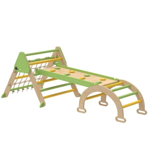 GIOCO PER BAMBINI 8 IN 1 CON TRIANGOLO, PARETE LISCIA E ARCO, IN LEGNO DI PIOPPO E PINO, 191.5X74.5X63 CM - MAURY'S