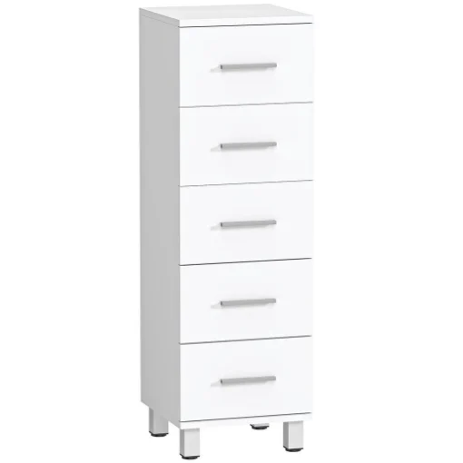 CASSETTIERA A 5 CASSETTI PER CAMERA DA LETTO E SOGGIORNO IN LEGNO FSC, 30X30X95 CM, BIANCO - MAURY'S