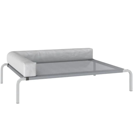 LETTINO PER CANI RIALZATO DI 20 CM CON CUSCINO A L, IN POLIESTERE E ACCIAIO, 110X75X30 CM, GRIGIO E ARGENTO - MAURY'S