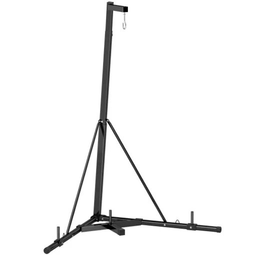SUPPORTO SACCO DA BOXE REGOLABILE IN ALTEZZA E AUTOPORTANTE CON BASE TRIANGOLARE, 170X90X182-225 CM, NERO